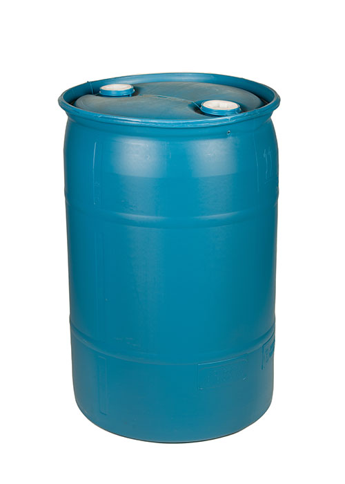 30 Gallon Reconditioned Blue Plastic Tight Head (Closed) UN Rated Drum w/ Non-Removeable Lid & Two 2” Bungs (holes)