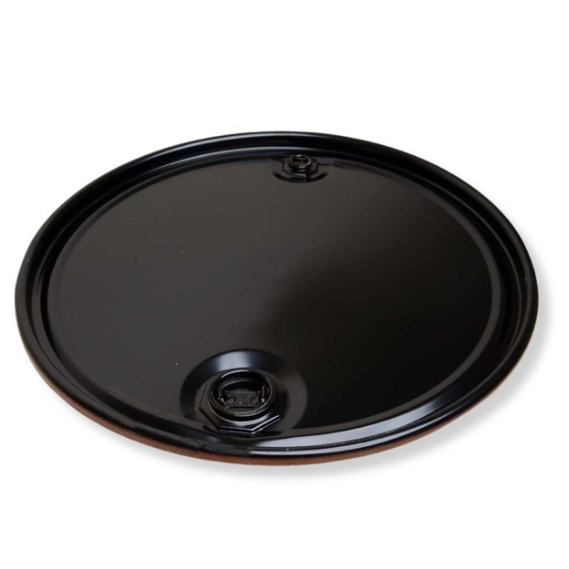 Drum Cover/Lid Cut 55 Gallon Reconditioned Black Steel Unlined No Gasket Seal w/ Two Bungs (holes) One 2” & One ¾”