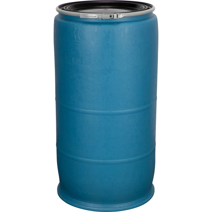77 Gallon New Blue Plastic Open Head Drum with Removeable Lid and Snap Lock Ring Closure