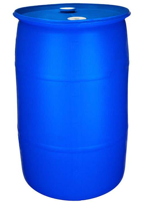 55 Gallon New Blue Plastic Tight Head (Closed) UN Rated Drum w/ Non-Removeable Lid & Two 2” Bungs (holes)