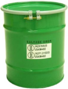 85 Gallon New Green Steel Unlined Open Head Salvage UN Rated Drum w/ Removeable Lid / Gasket Seal / Bolt Ring Closure